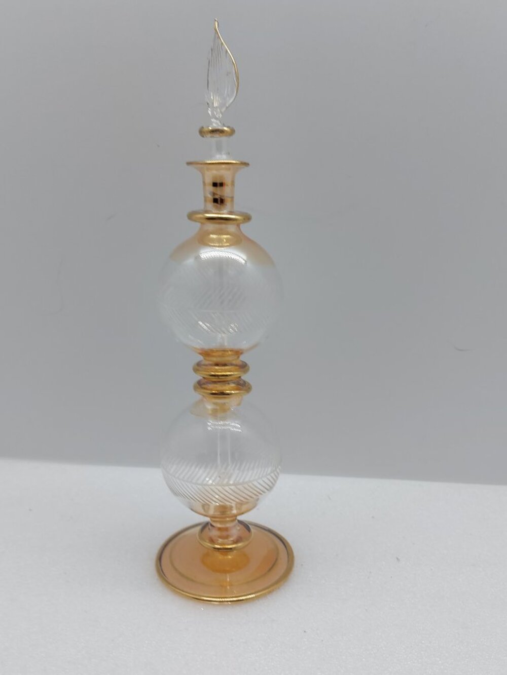 Vintage Egyptian Glass Perfume Bottle Footed Double Bulb Glass Stopper